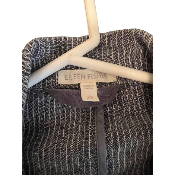 Eileen Fisher Women’s Blue White Linen Two Button Blazer Jacket Pockets Size XS - Picture 3 of 5